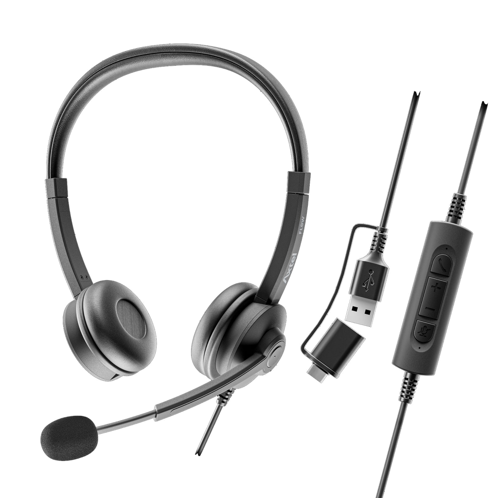Axtel Flow UC Stereo USB-A Headset + USB-A/C Adapter 